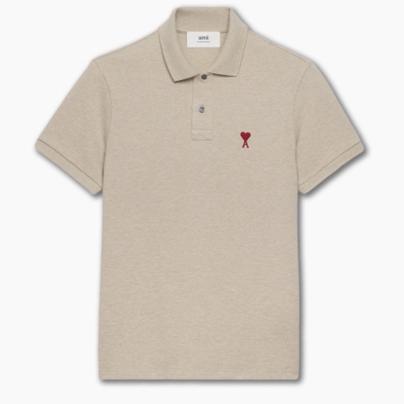 AMI PARIS LOGO EMBROIDERED DE COEUR POLO T-SHIRT cream SIZE SMALL - Picture 1 of 6